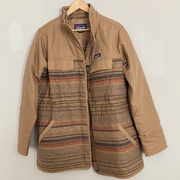 NEW Patagonia Out Yonder Jacket Coat Size XL Bearfoot Tan Stripe Wool - Picture 2 of 6